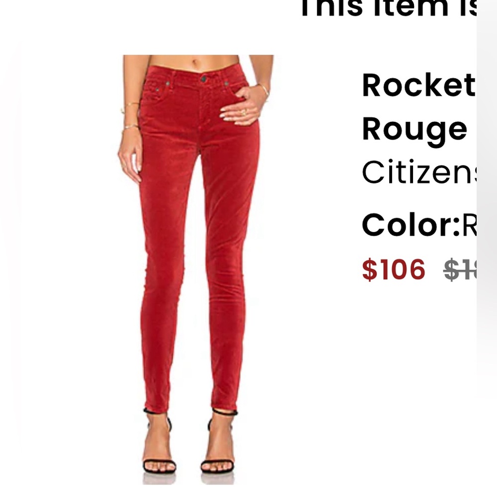 VELVETY Citizens of Humanity size 26 Rocket High Rise Skinny pants in Rouge
